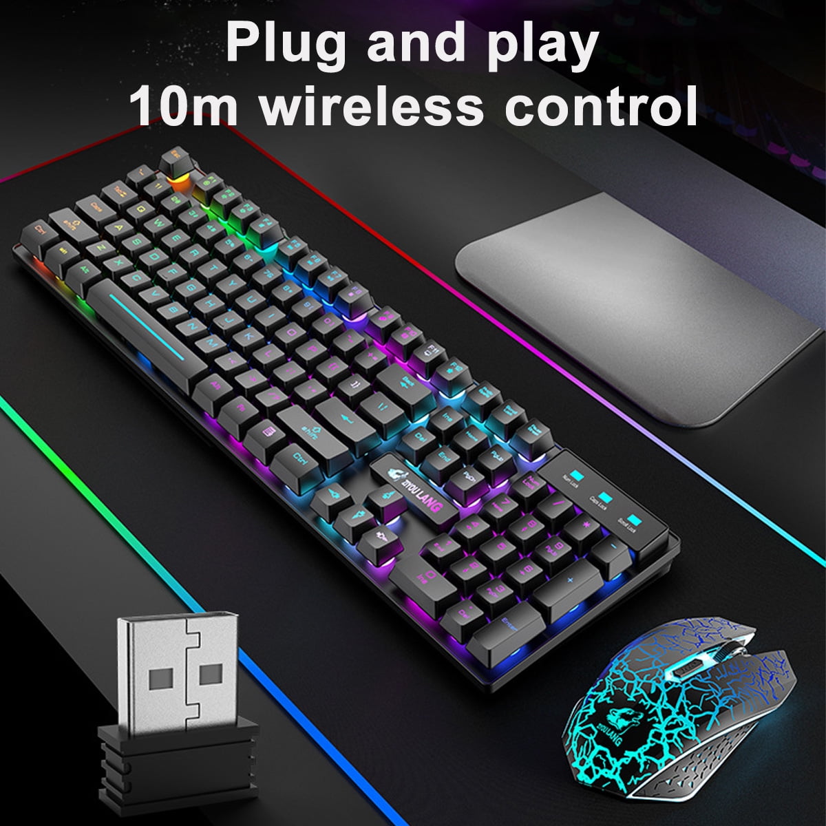  Wireless RGB Backlit Gaming Keyboard and Mouse, Rechargeable,  Long Battery Life, Metal Panel Mechanical Feel Keyboard with Palm Rest, 7  Color Mouse and Mouse Pad for Game and Work : Video