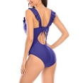 thumbnail image 4 of Inadays Women's One Piece Swimsuit Ruffled Lace Up Monokini Tummy Control V Neck Bathing Suits Push Up Swimwear, Blue, S, 4 of 6