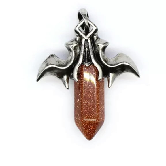 HOOUN 1pc Natural Crystal Hexagon Quartz Stone Bat Wing Pendant Point Column Healing-Gold Sandstone-1PC (Random Pick)