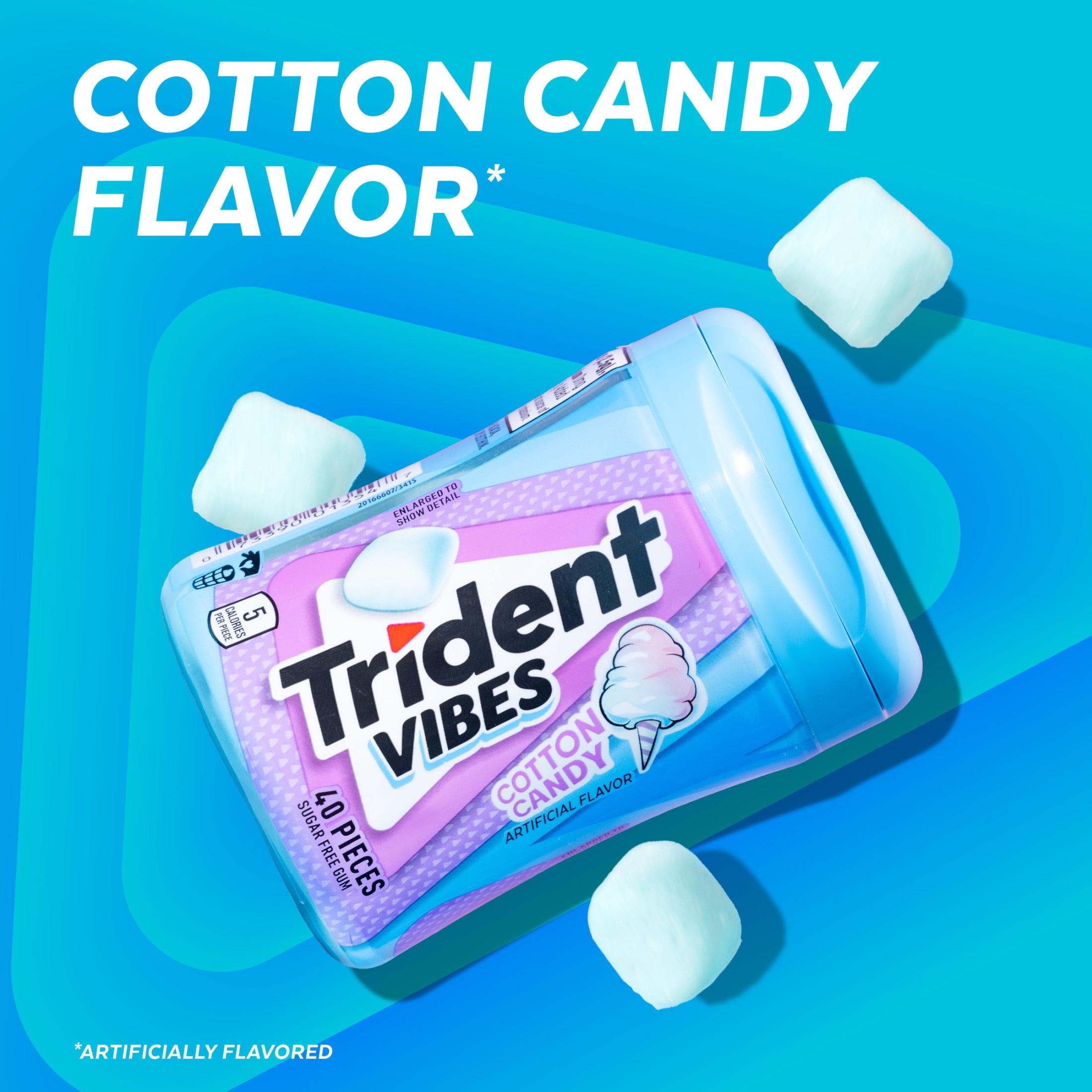 Trident Vibes Sugar Free Gum, Cotton Candy, Regular Size, 40 Piece Bottle