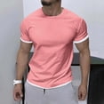 thumbnail image 2 of Sngxgn Men Mens T Shirts Short Sleeve Slim Fit Stretch Workout Ribbed Knit Tee Shirts(Pink,XXXL), 2 of 5