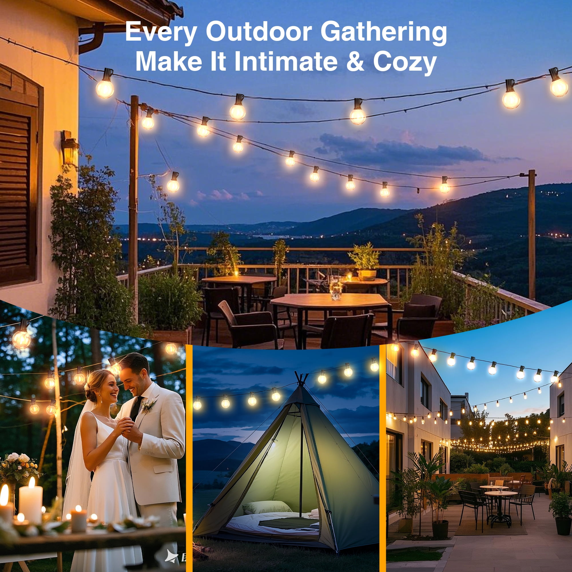 Phopollo Solar Outdoor Lights, G40 50FT Patio Lights 25 Shatterproof Bulbs,Remote control,USB powered,Waterproof Hanging Lights for Backyard Garden Porch Decor