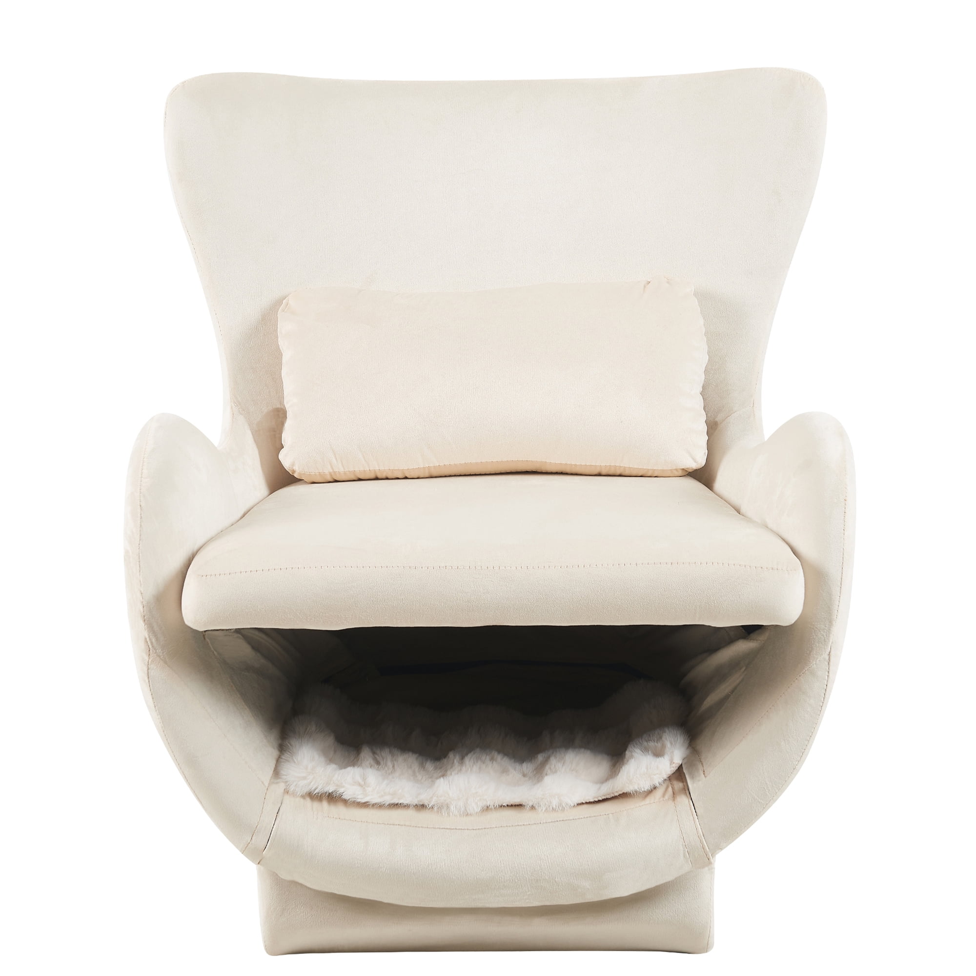 Euroco Furniture Style 2 in 1 Pet Friendly Modern Velvet Lounge Chair, Upholstered Back Accent Chair Leisure Single Sofa Chair for Living Room Office, White