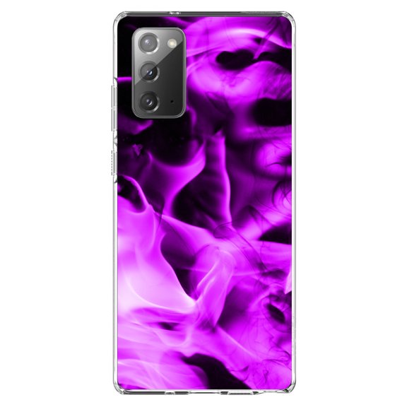 DistinctInk Clear Shockproof Hybrid Case for Samsung Galaxy Note 20 (6.7" Screen) - TPU Bumper, Acrylic Back, Tempered Glass Screen Protector - Violet Flame Fire - Printed Image of Fire