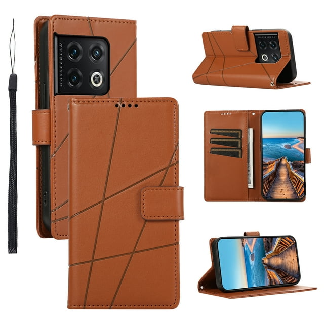 OnePlus 10 PRO 5G Case ,Vintage PU Leather Flip Cover Card Slots Magnetic Kickstand Hand Strap Case for OnePlus 10 PRO 5G