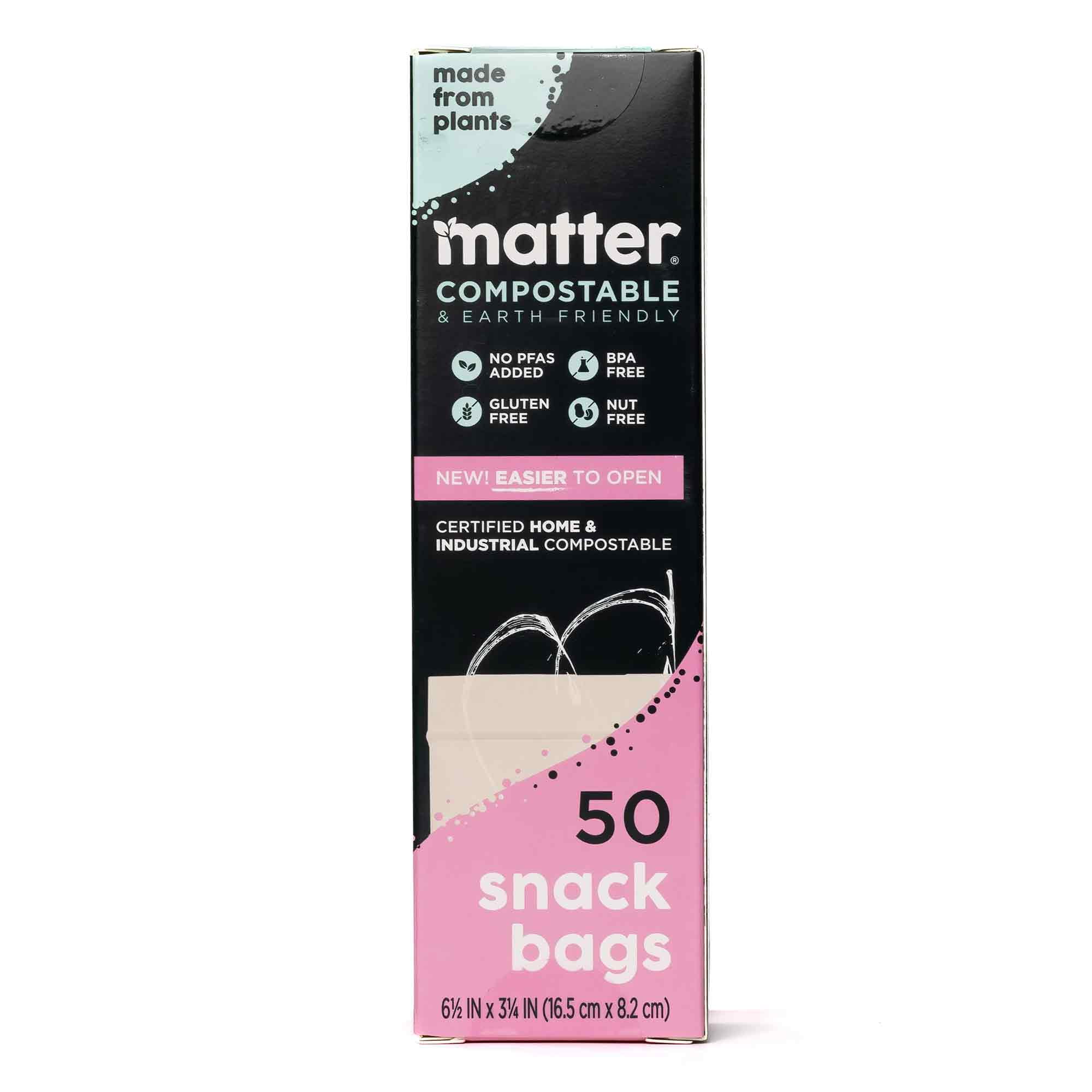 Matter Compostable Snack Size Food Storage Bags, 50 Count