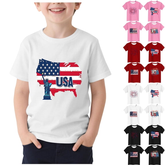 Teyfeniy 3-15T 4th of July T-Shirts for Toddlers Kids Unisex Independence Day's Print Tops Summer Short Sleeve Crew Neck Casual Fashion Graphic Pullover Shirts for Boys Girls