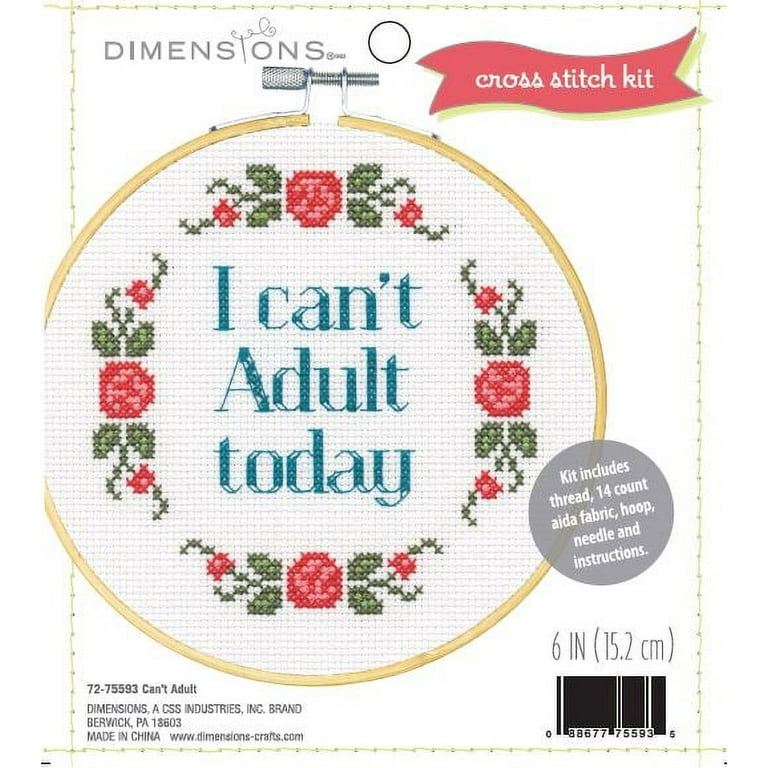 I Cant Adult Today. Cross Stitch Beginner Kit. Cross Stitch Kit