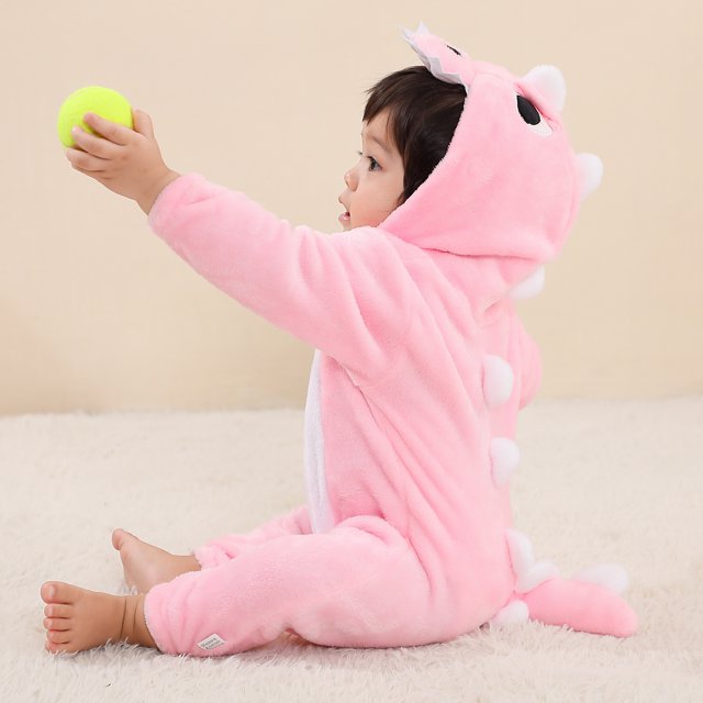 Pelele de manga larga para bebé recién nacido, mono de dibujos animados de dinosaurio rosa, Kigurumi, pijamas para niñas y niños