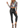 thumbnail image 2 of INSPIRE CHIC Women's Party Long Sleeve Zip Up Metallic Crop Tops, 2 of 5