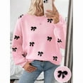thumbnail image 4 of Women'S Y2K Print Sweater Crewneck Long Sleeve Drop Shoulder Knit Pullovers Sweaters Pink S, 4 of 7