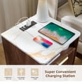 thumbnail image 4 of Nightstand with Charging Station, 18" Bedside Table with Faux Marble Top, 2 Drawers Fluted Night Stand Curved Profile End Table for Bedroom, Living Room, Modern Rustic Storage Cabinet, Walnut, 4 of 16