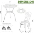 thumbnail image 6 of Patio Bistro Sets, Cast Aluminum Bistro Table and Chairs Set of 2 with Umbrella Hole, Bistro Set 3 Piece Outdoor, Metal Patio Furniture Set for Garden Porch, White, 6 of 7