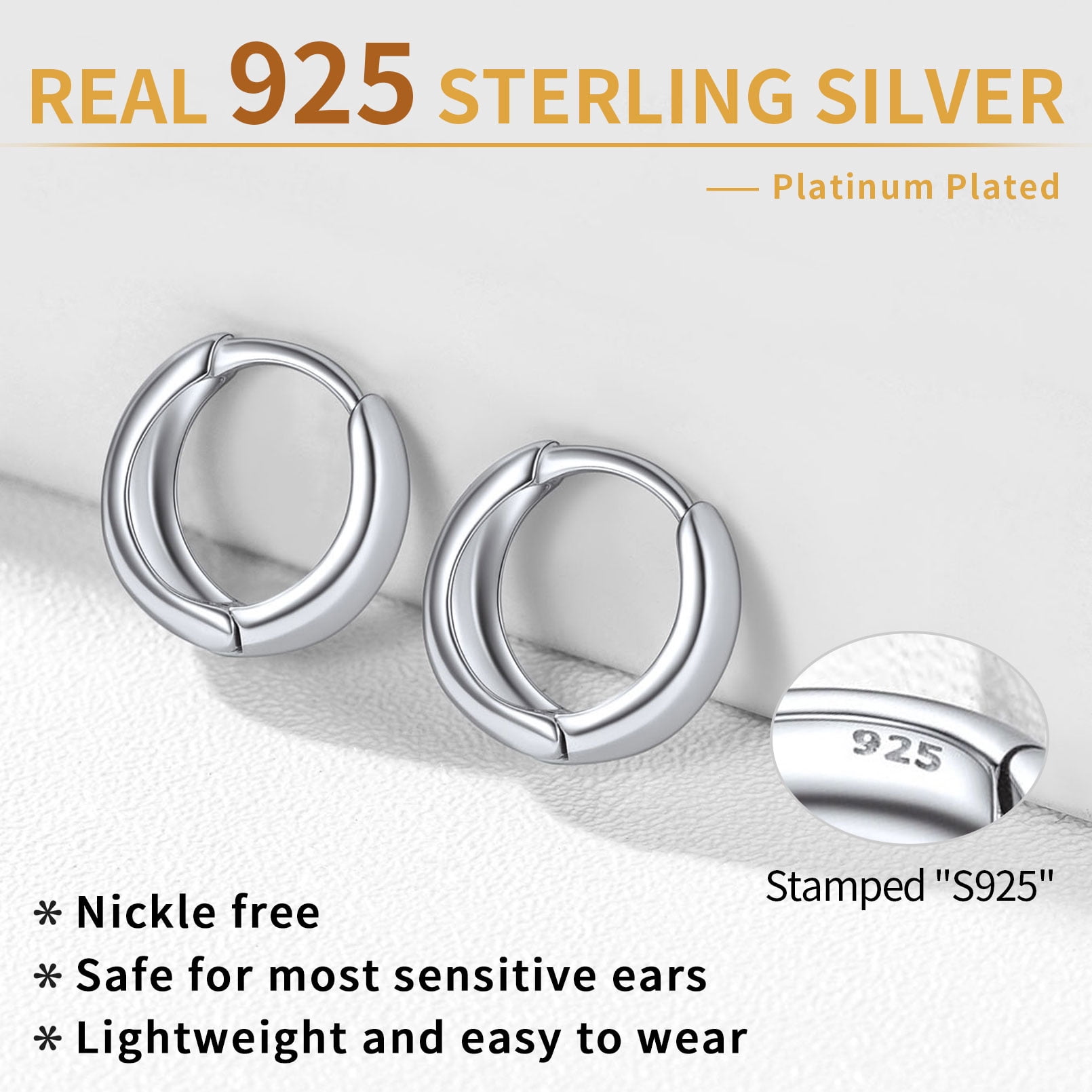 ChicSilver 8MM Small Hoop Earrings Thick Round Cartilage Huggie Earrings Hypoallergenic 925 Sterling Silver Jewelry for Women Grils Christmas Gift