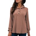 thumbnail image 1 of Moda mujer polo camisa abotonada con cuello en v manga larga pulóver sudadera suelta camisa casual t Abanopi Beige/Pequeña, 1 of 7