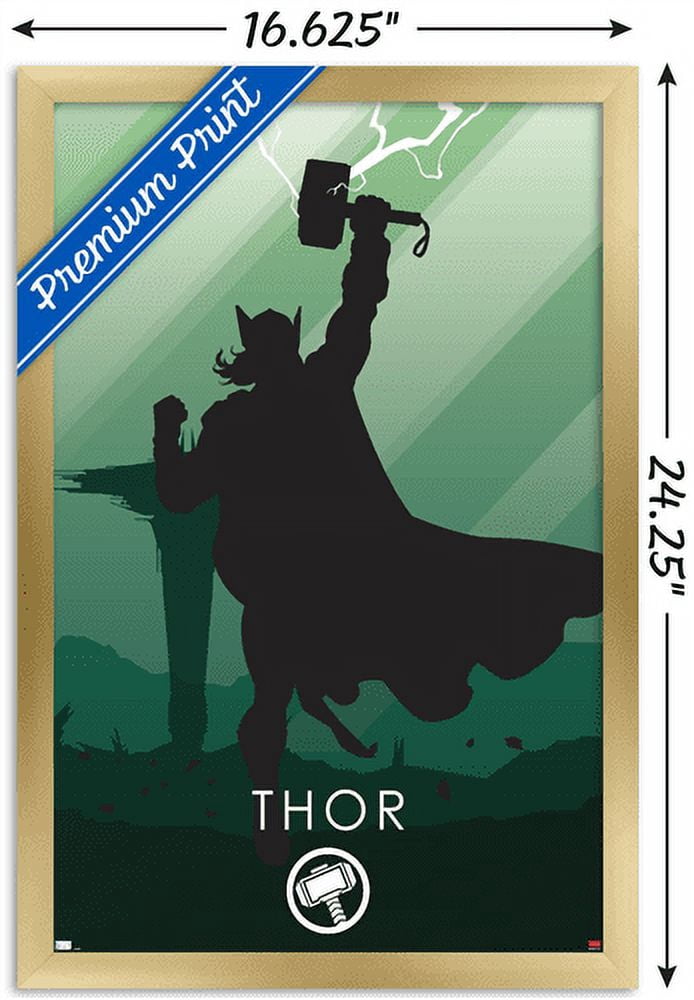 Marvel Heroic Silhouette - Thor Wall Poster, 14.725" x 22.375", Framed