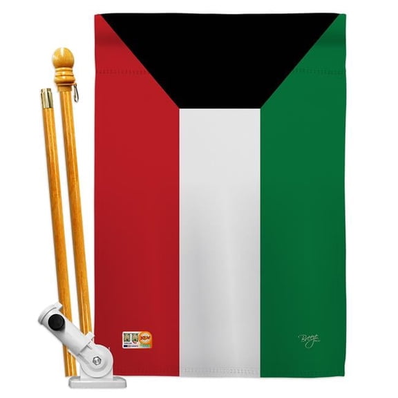Breeze Decor BD-CY-HS-108269-IP-BO-D-US15-BD 28 x 40 in. Kuwait Flags of the World Nationality Impressions Decorative Vertical Double Sided House Flag Set with Pole Bracket & Hardware