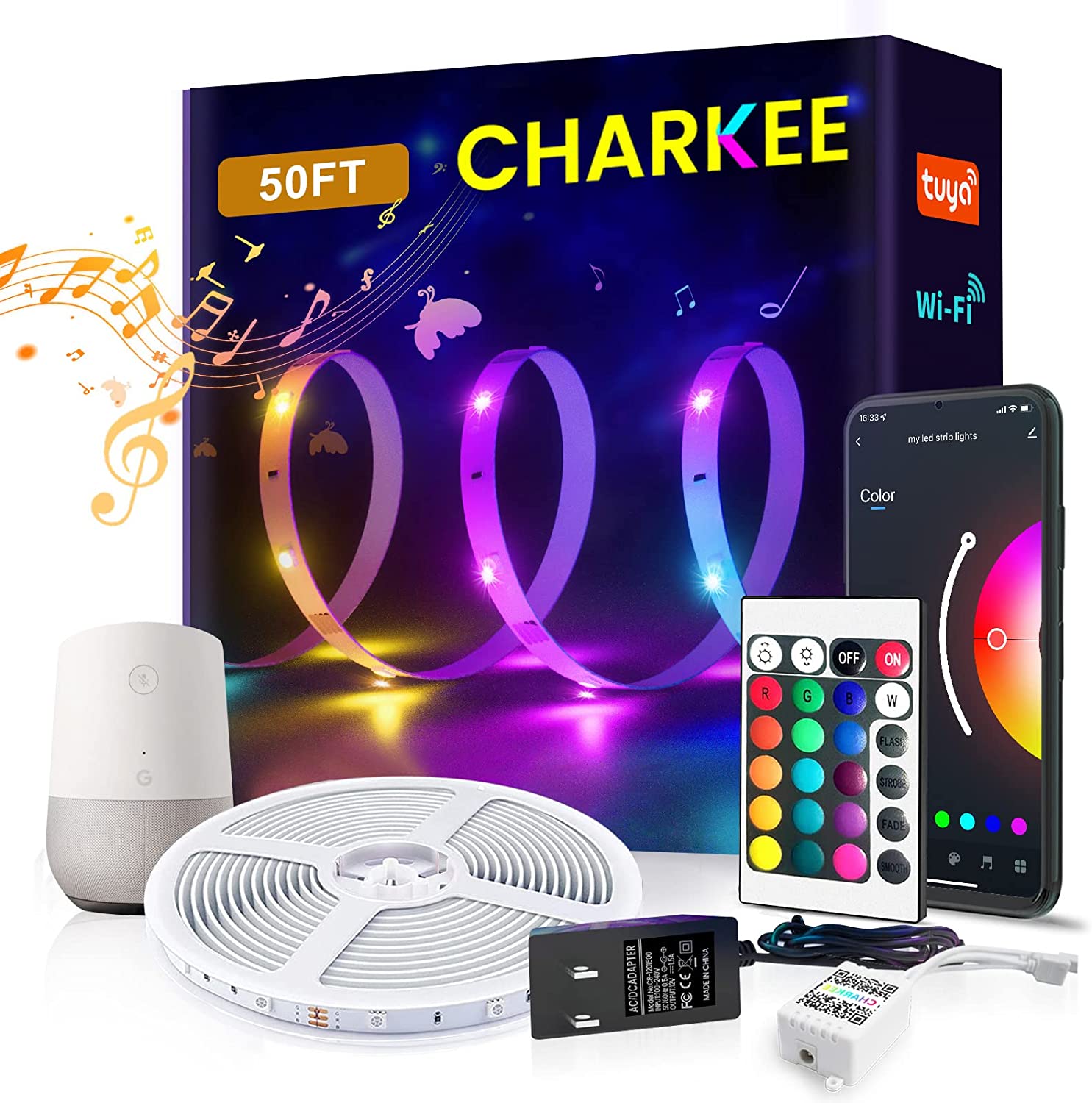 Smart RGB LED Strip Lights, 50 ft WiFi Alexa LED Light Strip, Color