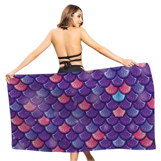 Quick Dry Breathable Warm Windproof Beach Towel Absorbent Mermaids Fish Scale Print Bath Towel