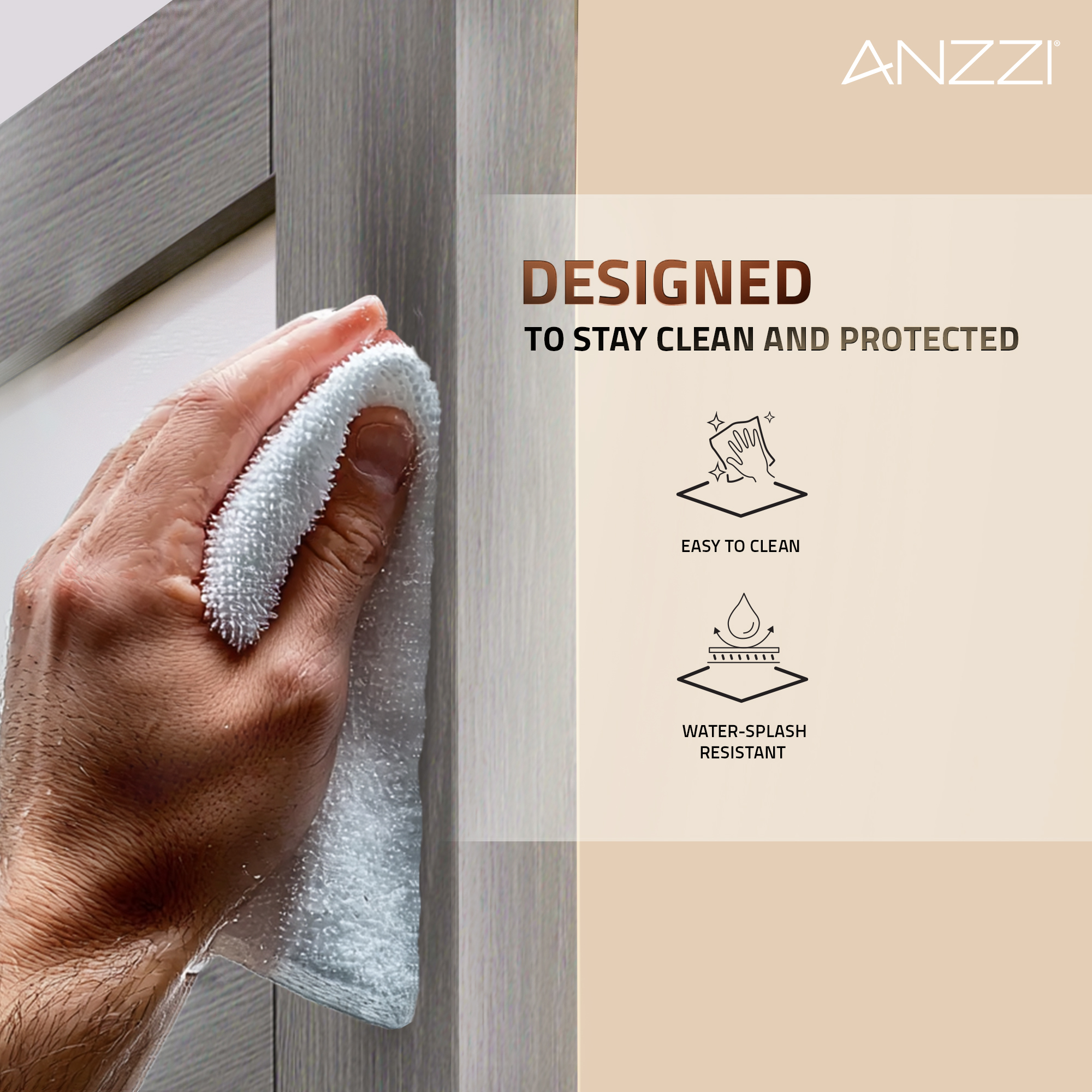 ANZZI 5 Vision Glass Sliding Door - Durable MDF/PVC Construction with Hardware Kit - Double Frosted Glass Panels and Secure Packaging - Ideal for Modern Homes (Light Brown)