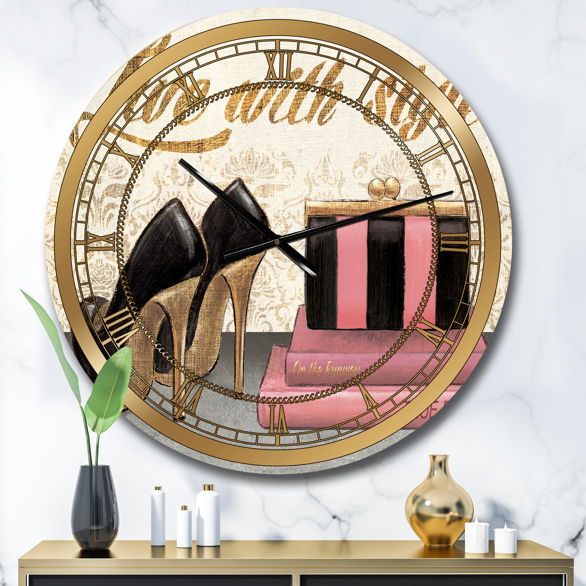 Designart 'Gold Fabulous Life Style II' Glam wall clock
