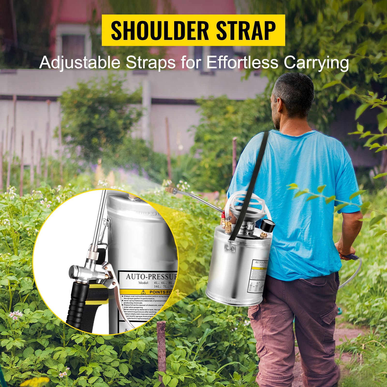 1 Gallon Stainless Steel Manual Pump Sprayer with Brass Nozzle, Pressure Gauge & Safety Valve, Ideal for Gardening, Lawn Care, Automotive & Cleaning