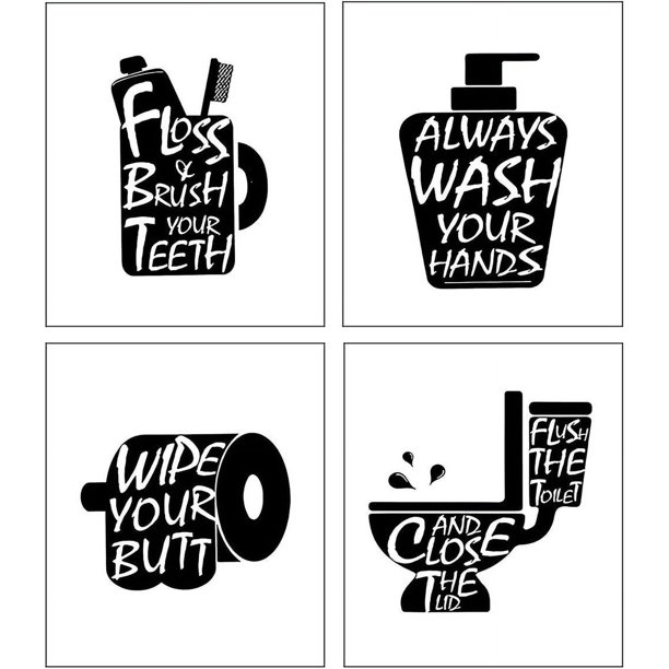 4 piezas decoración de la pared del baño decoración del baño arte de la pared impresiones en lienzo blanco y negro decoración moderna del baño cartel inspirador para la decoración del hogar del b