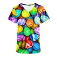 thumbnail image 3 of Luxalzxs Easter Scrub Tops Women Short Sleeve Nursing Uniform with Pockets Stretchy Bunny Eggs Print V-Neck Holiday Workwear Medical Scrub Shirts, 3 of 3