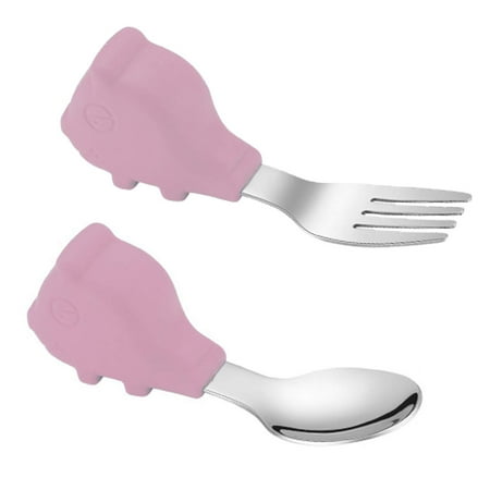 

Toddler Utensils Baby Fork and Spoon Set Easy for Toddlers to Grip Baby Training Utensils Perfect Designed for Self Feeding (Pink-Piggy)