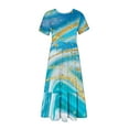 thumbnail image 7 of Penkiiy Women's Summer Casual Short Sleeve Crewneck Dress Casual Flowy Tiered Maxi Beach Dress With Pockets Marble Print Dress 2XL Light Blue, 7 of 7