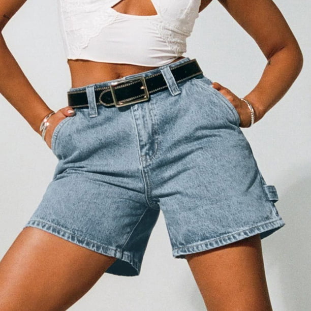 WILLBEST Pantalones Cortos Vaqueros de Cintura Alta para Mujer, Estilo Carpintero, con Bolsillos, para Verano. Chica