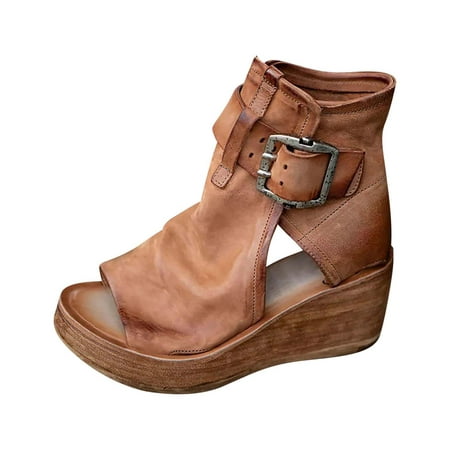 

Boots for Women Clearance Deals! Verugu Chunky Heel Ankle Booties Ankle Boots for Women Summer High-top Wedge Sandals Thick-soled Fish Mouth Roman Sandals Brown 38