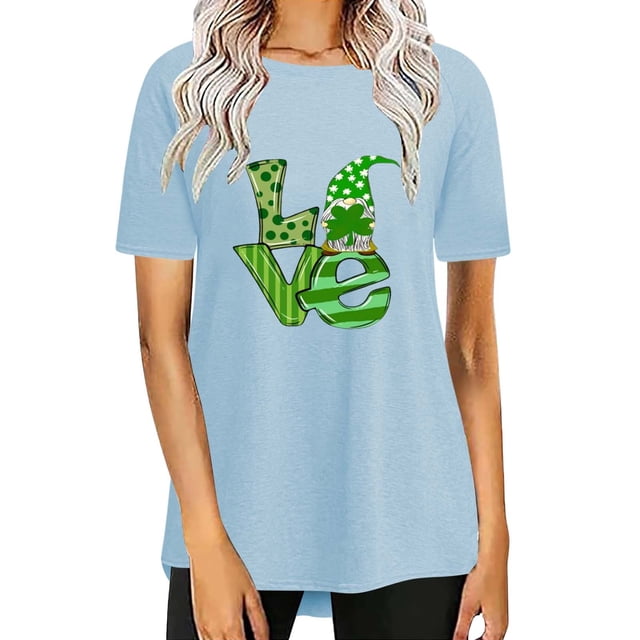 Pxiakgy Vente Chaude! T-Shirt Trèfle de la Saint-Patrick pour Femmes Chanceux Irlandais Manches Courtes T-Shirt Graphique Trèfle Mode Décontractée Col Rond Manches Courtes Imprimé