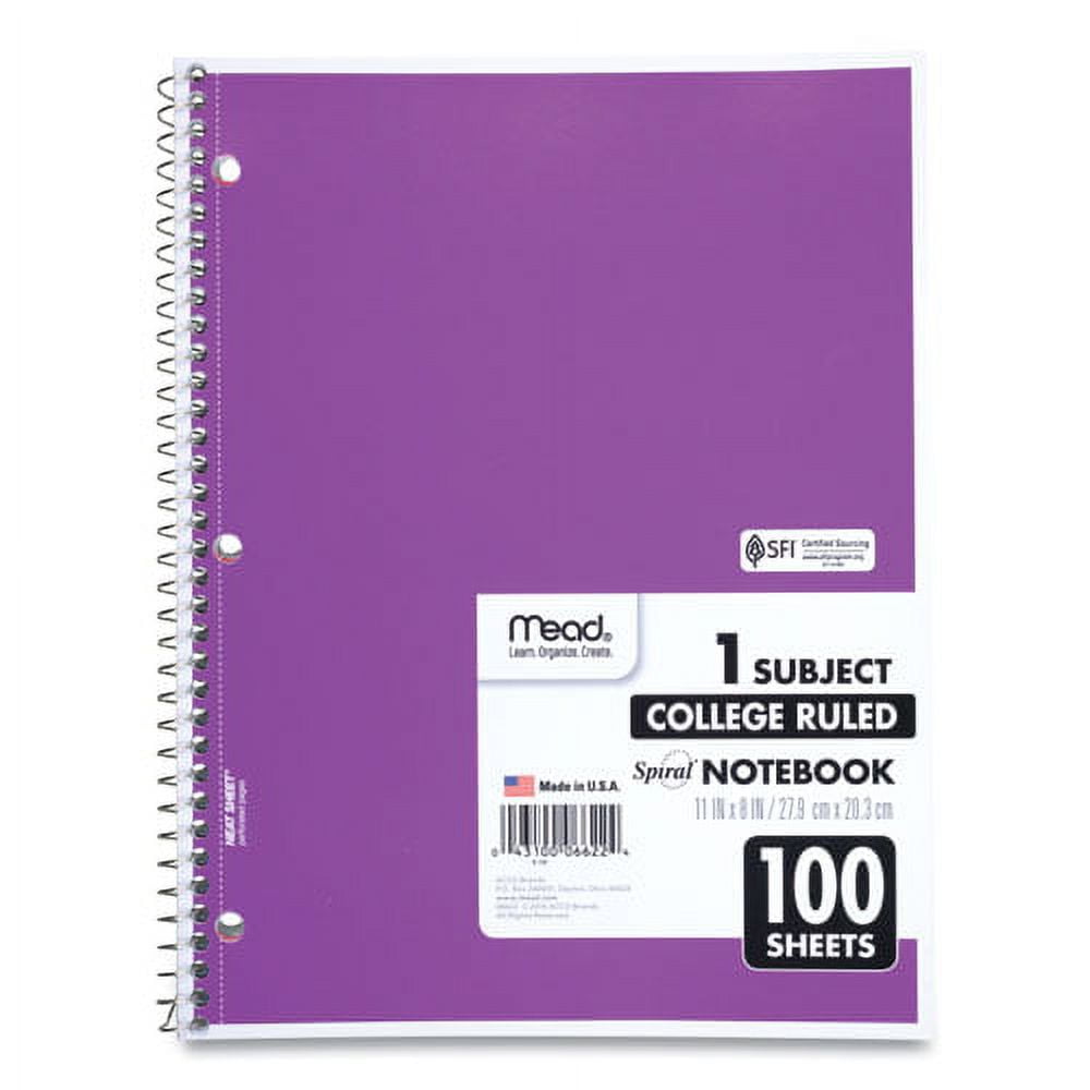 Spiral Notebook, 3-Hole Punched, 1 Subject, Medium/college Rule, Randomly Assorted Covers, 11 X 8, 100 Sheets | Bundle of 5 Each
