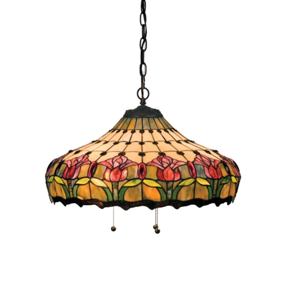 Meyda Tiffany 11079 Stained Glass / Tiffany Down Lighting Pendant From The Colonial Tulip