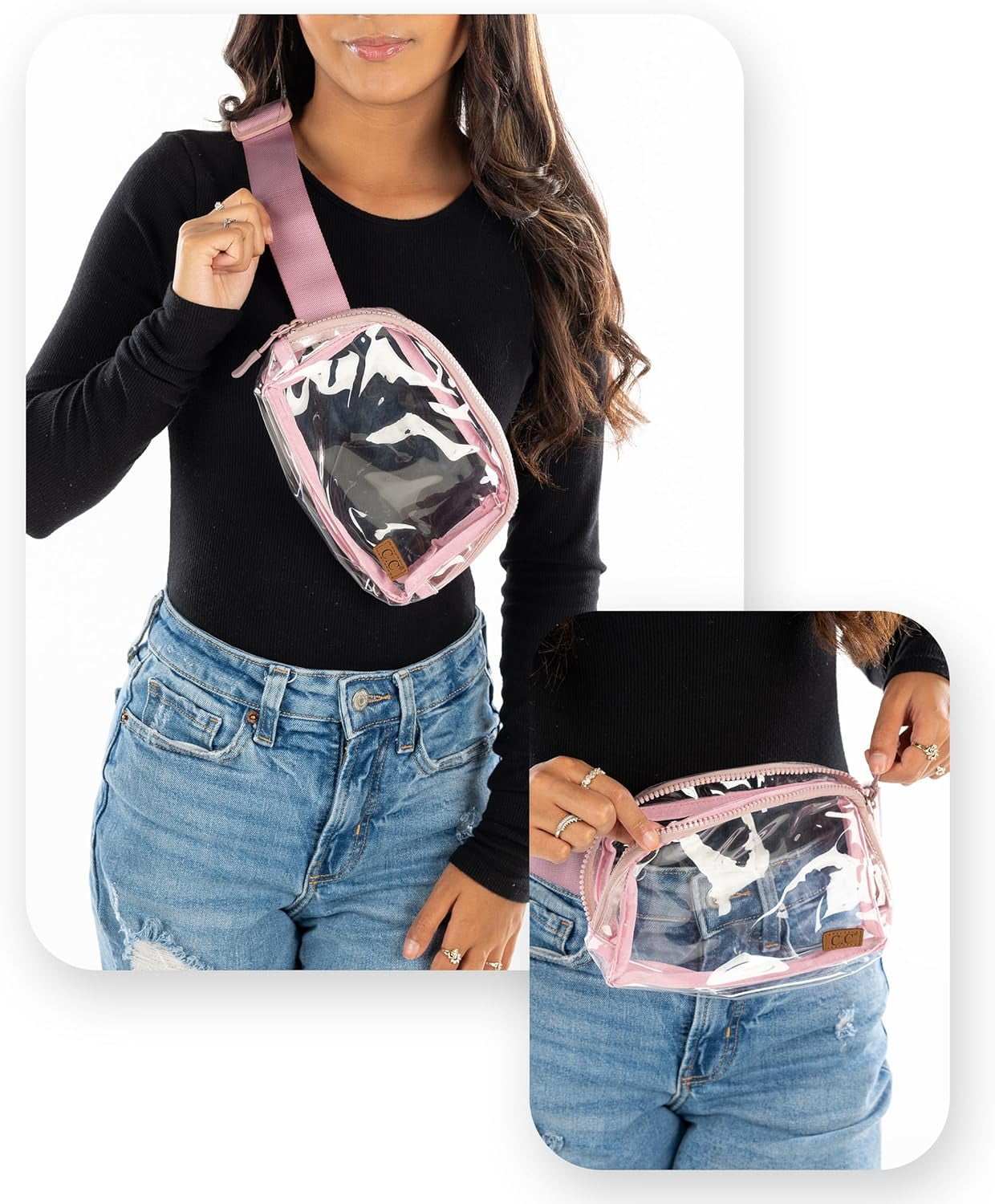 Funky Junque Belt Bag Fanny Pack for Women - Clear - Rose