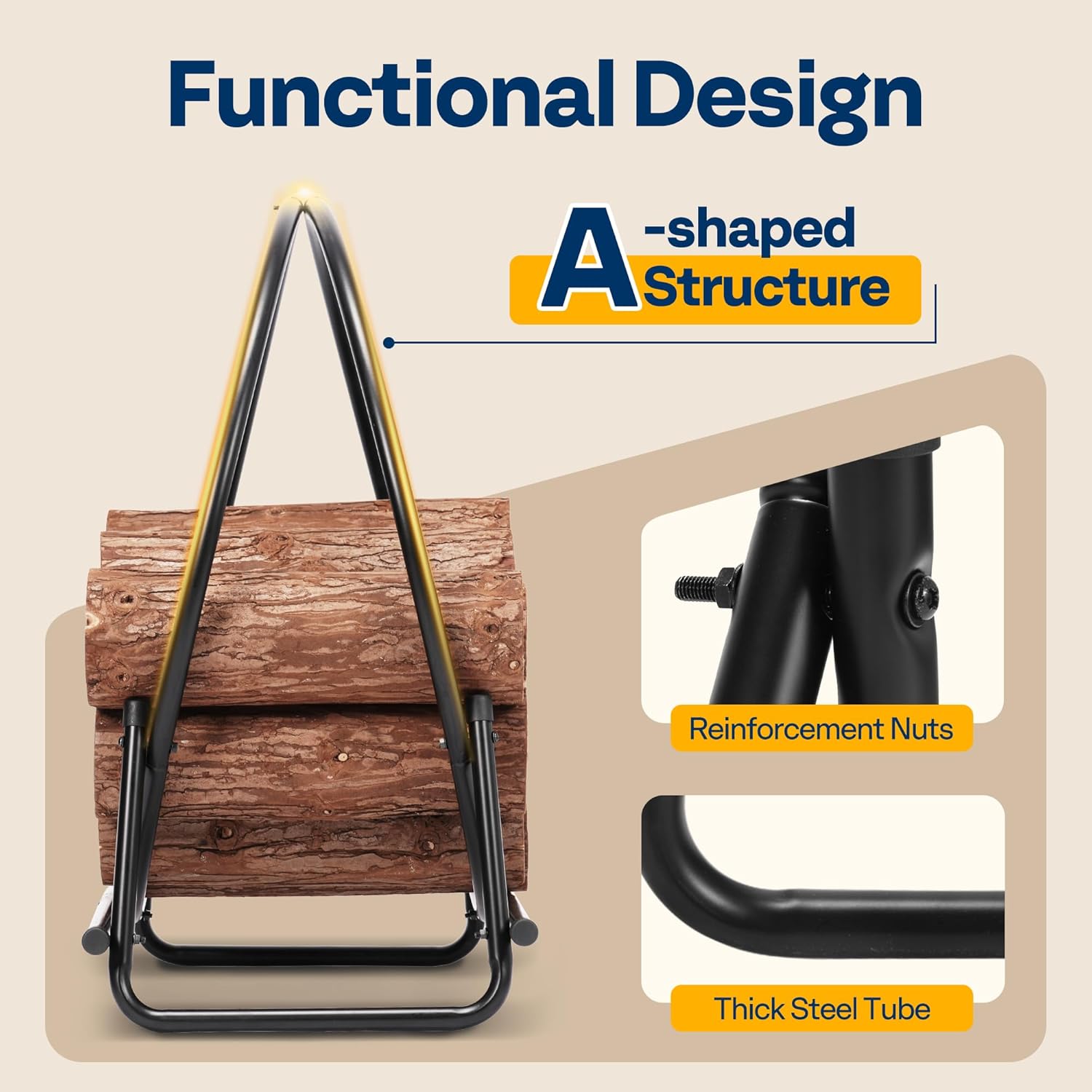 SPECSTAR 48 Inches Firewood Log Rack Hoop with Round Cover, Heavy Duty Solid Steel Fire Wood Storage Rack and Cover Set with Zipper, Round Log Holder Ring for Indoor Outdoor Patio Deck Porch