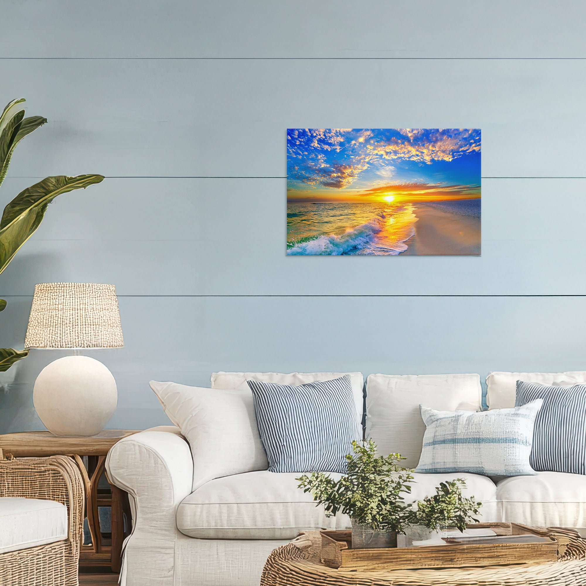 Stupell Industries Golden Sunset Beach Blue Sky Canvas Wall Art, design by Eszra Tanner