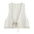 thumbnail image 2 of ZAZYULZ Women's Cotton Linen Vest Casual Sleeveless Jacket Tie Front Lightweight Vest(A,M), 2 of 3