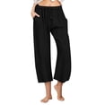 thumbnail image 1 of Lenpel Capri Pants for Women Plus Size Elastic Waist Drawstring Cropped Wide Leg Cotton Linen Pants Casual Loose Capris, 1 of 7