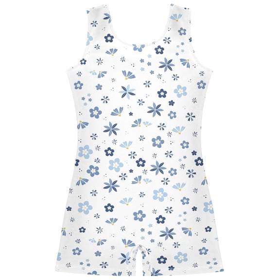 Gymnastics Leotard Sleeveless Blue Petals Stretchy Dance Bodysuit Breathable Athletic Ballet Yoga Outfit for Ages 3-14