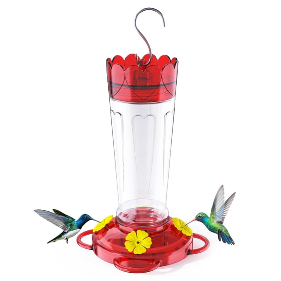 WuZooCg Hummingbird Feeder for Outdoors Hanging, 14 oz Plastic Nectar Feeder, Leak-Resistant, Ant and Bee Guard, 4 Feeding Ports with Perches