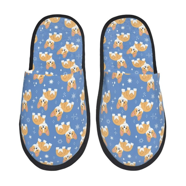 Fotbe Corgi Pantuflas Peludas para Mujer con Estampado, Zapatillas de Peluche, Zapatos de Invierno para Casa, Uso Interior y Exterior-Large