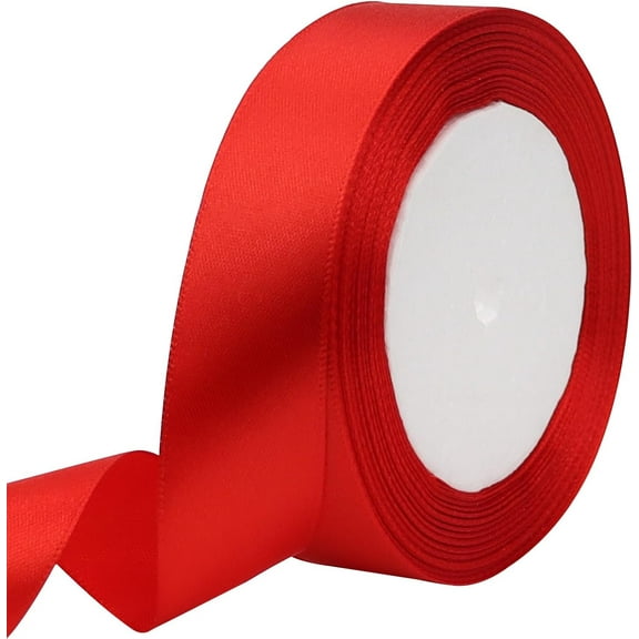 Big Red colour Ribbon 2cm * 22.8m, Single Face Polyester Silk Fabric Hair String Ribbon for Craft, Flower Bouquets, Gift Wrapping, Bow Making and Valentines Decoration