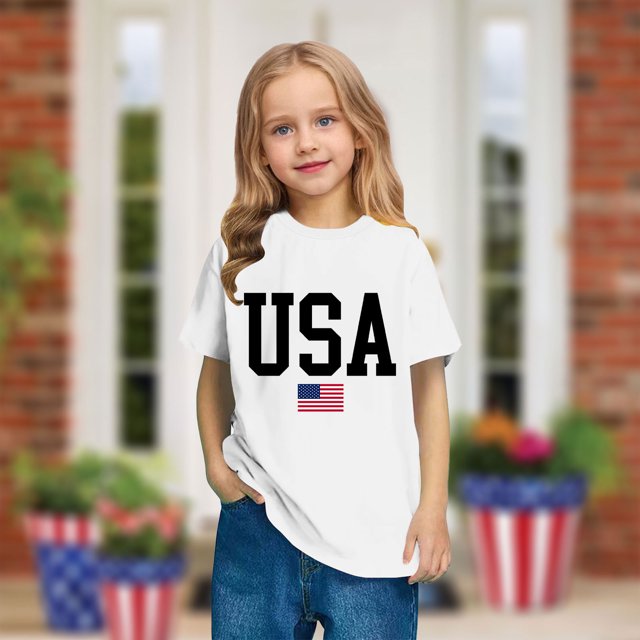 Soldes Aujourd'hui Liquidation! T-shirt Imprimé pour Enfants Garçons Filles Fête de l'Indépendance Mode Mignon Col Rond Manches Courtes Offres du Jour Liquidation!