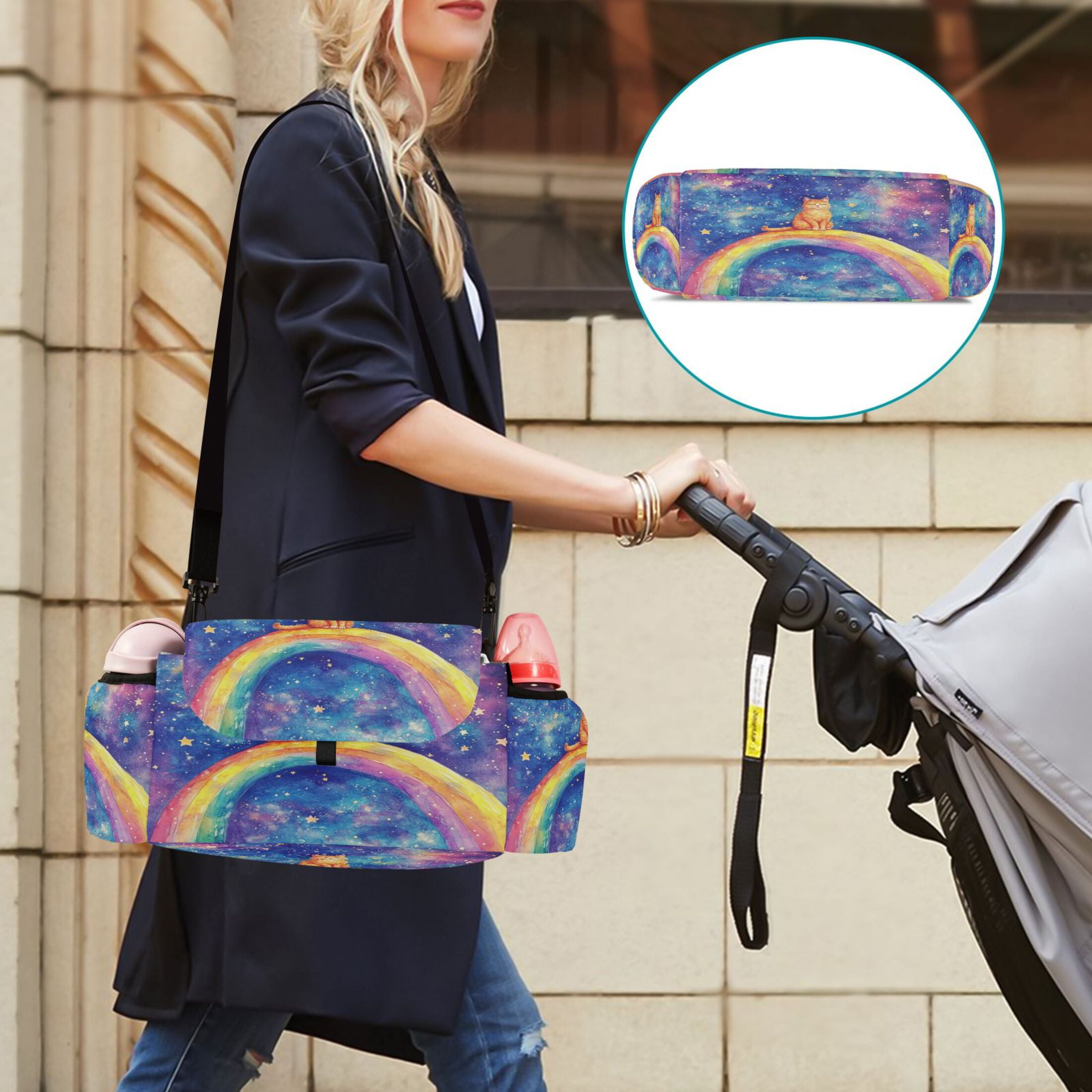 DIXRUYEE Stroller Organizer Joyful Ginger Cat in Space Printed
