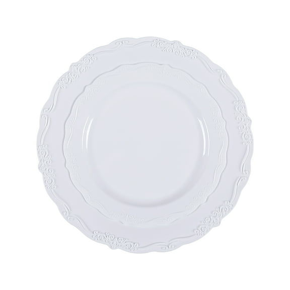 KFFKFF Disposable Plastic Dishware, Set of 100 White Plastic Dishes, Durable Plastic Dish Set with 50 Units of 9.8 Inch Dinner Plates and 50 Units of 7.5 Inch Dessert Plates