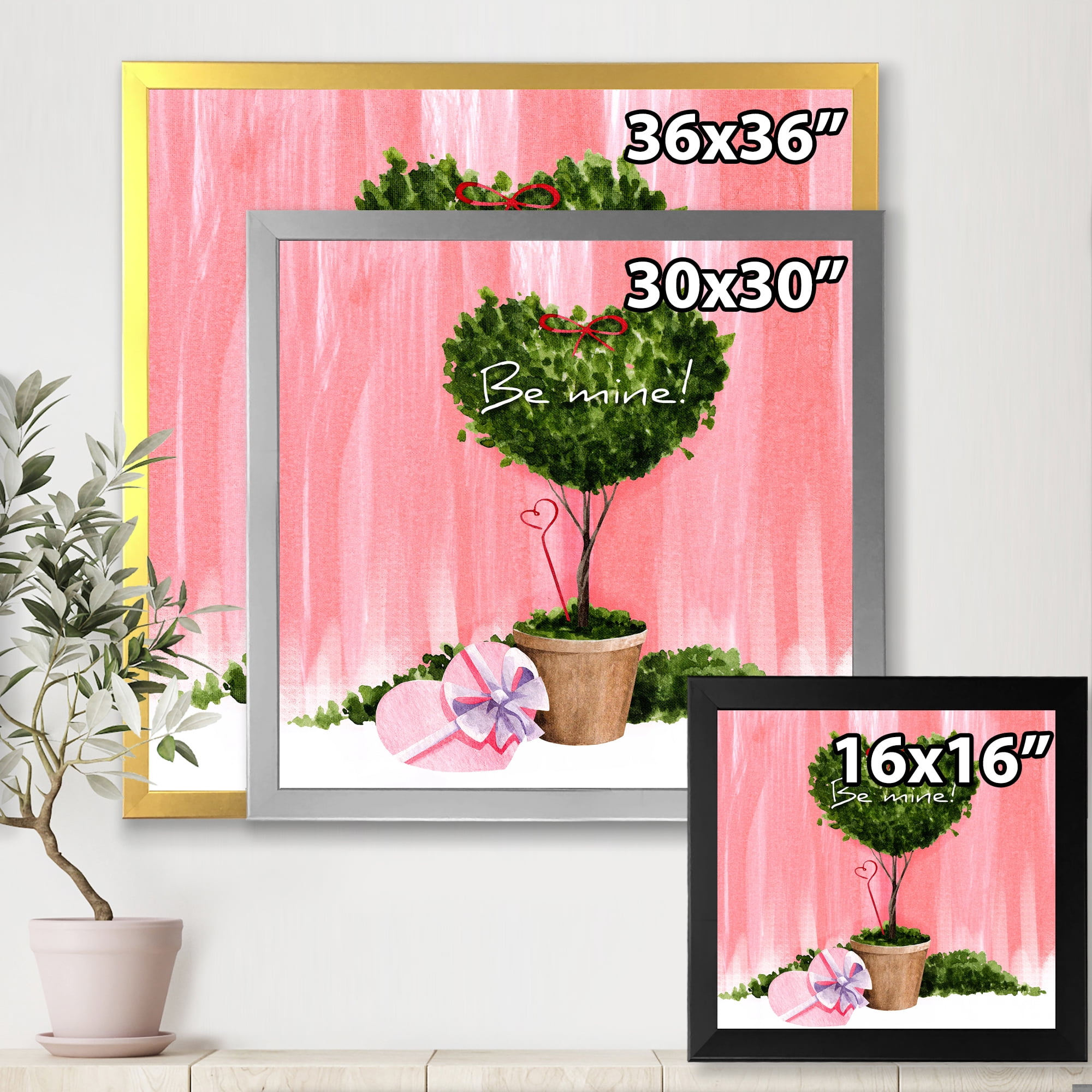 Designart 'Be Mine Heart Shaped Valentine House Plant' Farmhouse Framed Art Print