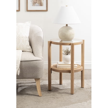 Kate and Laurel Shorehaven Transitional Coastal Circle Pedestal End Indoor Plant Stand or Living Room Accent Table, 18x18x24, Natural