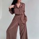 thumbnail image 5 of Pantalones Conjunto de pantalones de 2 piezas para mujer, estilo informal, cuello vuelto, traje diario de retales Cgtredaw Marrón T S para Mujer, 5 of 6